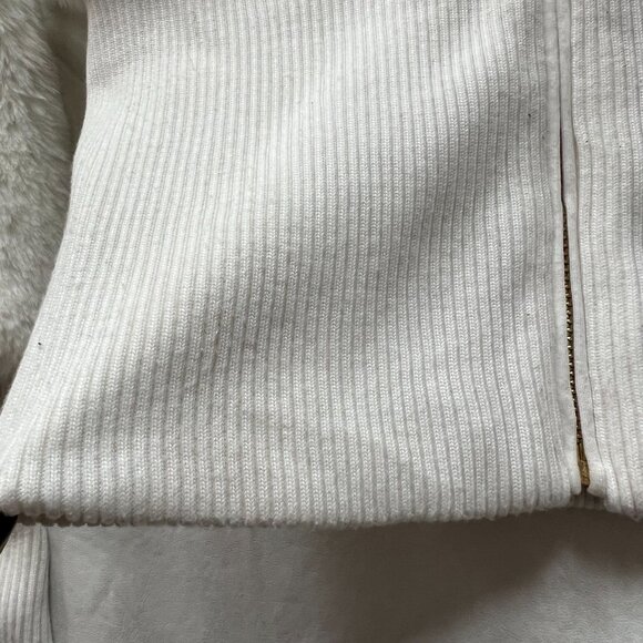 Y2k bebe jacket womens XS white faux fur hooded pom pom cropped hoodie vintage - Picture 7 of 15